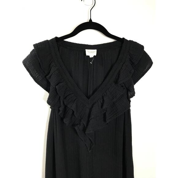 Sundays Gauze Ruffle Maxi Sundress Black Dress Women's S Cute Airy 100% Cotton - Picture 4 of 12